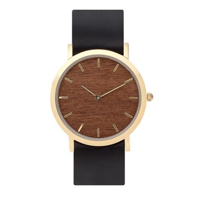 China Customized Ronda Quartz Genuine Leather Swiss Watch Minimalist Design Wooden Dial Date Logo Automatic Tan Color One Piece for sale