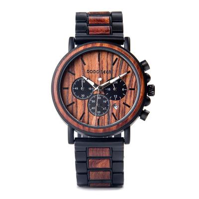 China China Shenzhen Brand Factory Sale Automatic Chronograph Movement Wood And Steel Fashion Wooden Watch For Men for sale