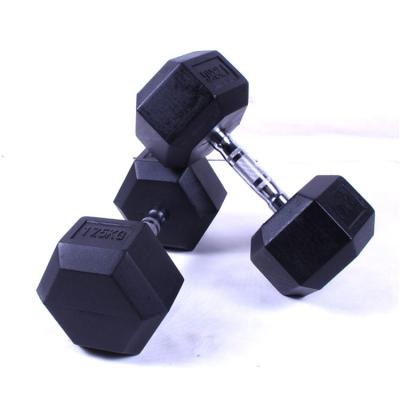 China Ubber Hex Dumbbell 10kg Gym Power Training Equipment Rubber Coated Steel Weights In Pounds Hexagon Hex Dumbbells Sets 40kg for sale