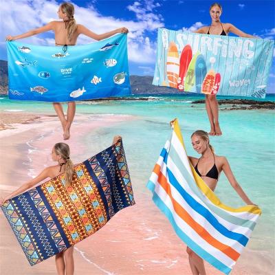 China Microfiber Sand Single Sided QUICK DRY Summer Extra Large Digital Printed Free Personalized Beach Towels With Custom Logo Print for sale