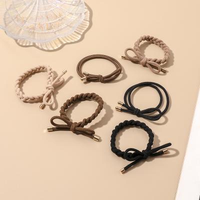 China Korea Soft Simple Solid Colors Elastic Knot Hair Tie For Girl Hot Selling Elastic Bow Hand Color Knotted Nylon Bands Various for sale