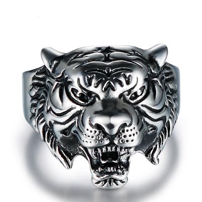 China CLASSIC Gothic Cool Men Ring Vintage Steel Ring In Stock Heavy Tiger Head Rings Punk Biker for sale