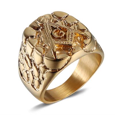 China Vintage Style CLASSIC GOLD Plated AG Masonic Freemason Secret Society Stainless Steel Mens Plumb Ring In Stock for sale