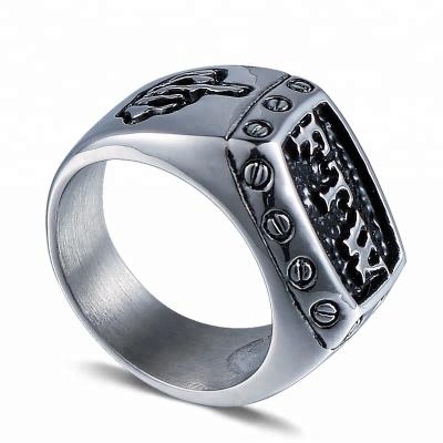 China Vintage Cool Men's Bun Stainless Steel Punk Rock Ring Titanium Stainless Steel Ring FOR VICTORY for sale