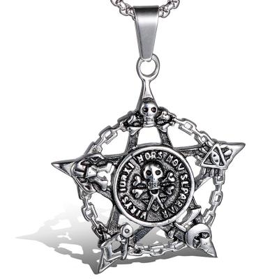 China Hiphop Customized Fashion Stainless Steel Five-pointed Star Skull Pendant Charm for sale