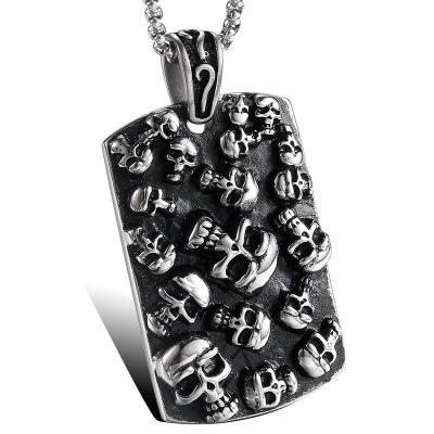 China Custom Hiphop Hip Hop Tetragonum Stainless Steel Charm With Skull Chain Block Pendant Necklace For Women Mens for sale