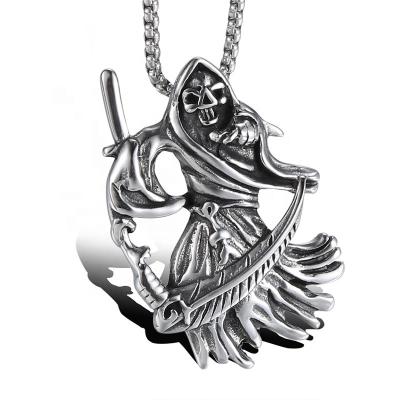 China New Trendy Men's Punk Skull Grim Reaper Anarchy Stainless Steel Biker Pendant Jewelry Actions for sale