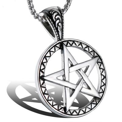 China Factory Punk Mens Dongguan Pentagon Star Pentagon Stainless Steel Titanium Stainless Steel Pendant Round Box Necklace Chain Christmas Gift Stock for sale