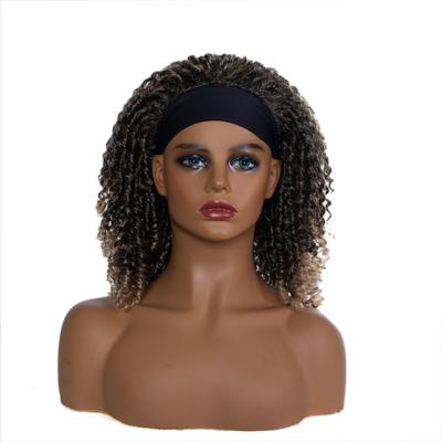 China Wholesale Kinky Fiber Heat Resistant Afro Twist Shoulder Length Brown Shoulder Loop Headband Wig For Women for sale