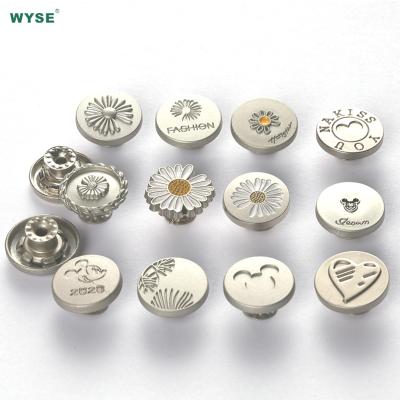 Cina Viable WYSE Customize Metal Logo Jeans Buttons Non Sew Snap Jeans Buttons And Rivets For Jeans Coat in vendita