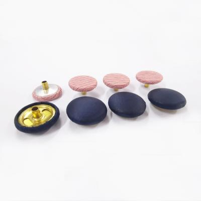 China Fabric Covered Spring Snap Buttons 15mm / 18mm Sustainable Colored With Silver Metal Bottom Leg for sale