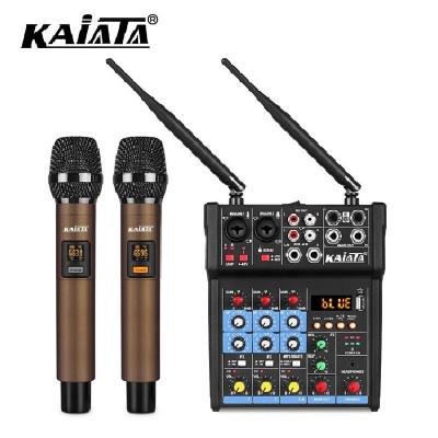 China KAIKA G4-M2-2 Small Multifunctional Mixer with Wireless Microphone Built-in Computer Sound Card Guitar USB 4 Channel Audio Mixer for sale