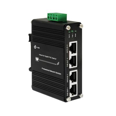 China 12~48VDC Power Input Industrial 2-Port Gigabit PoE+ Injector en venta