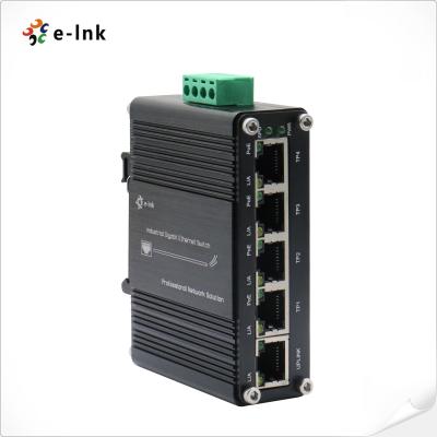 China Mini industriële 4-poorts 10/100/1000BASE-T 802.3at PoE + 1-poorts 10/100/1000T Ethernet-switch Te koop