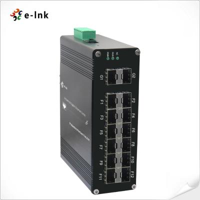 China Interruptor de fibra de aluminio industrial L2+ administrado con 12 puertos 1000X SFP + 2 puertos 1000X SFP en venta