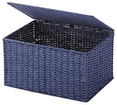 China Global Wholesale Simple Handmade Style PP Rattan Storage Plastic Home Woven Basket With Lids for sale