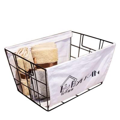 China Sustainable Wholesale Metal Wire And Fabric Storage Basket Set Of 2 With Liner Customized Storage Box With Handle for sale