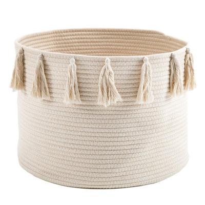 China Cotton Viable Nordic Style Rope Basket Decorative Storage Bin With Changing Tassel Baby Laundry for sale