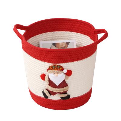 China Wholesale Viable Diaper Christmas Gift Kids Laundry Baskets Cartoon Cotton Rope Kids Resin Santa Toys Storage Basket With Handle for sale