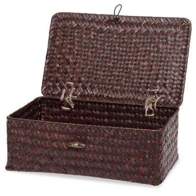 China Sustainable Hand - Woven Plant Plankton Storage Bins With Lid Used For Wine Towel Sundries Storage for sale