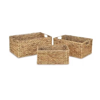 China 3 Rectangle Water Hyacinth Storage Serving Basket Sustainable Natural Grass Material Set With Inner Handle for sale