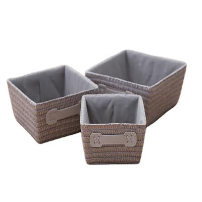 China Workable 3 PP Rectangle Basket Storage Basket Desktop Organizer Decorative Cosmetics Holder Set Boxes Jewelry for sale