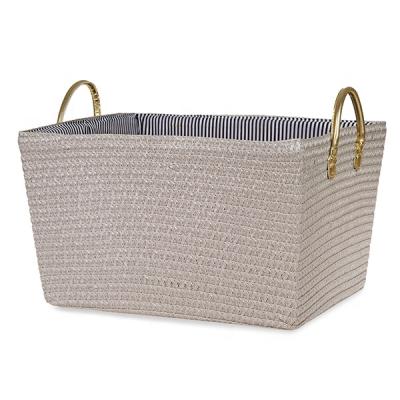 China Sustainable PP Open Rectangle Weave Fabric Basket With Ear Handles Eco-Friendly Collapsible Document Fruit Vegetable Storage Basket for sale