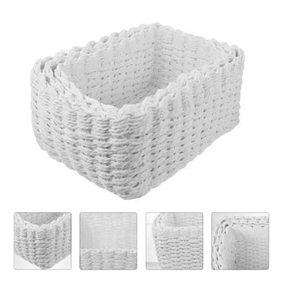 China Eco-Friendly Handmade Rectangular Paper Woven Storage Basket Paper Rope Basket Viable Wholesale In Stock Customized for sale