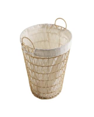 China Sustainable Large Paper Rope With Lining Weave Laundry Basket Handmade Oval Customized Rattan With Handle for sale