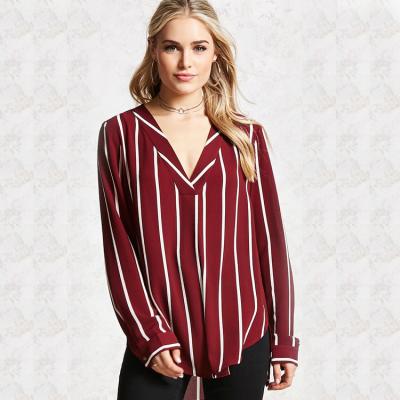 China Autumn sale women fashion 100% cotton striped anti-pilling office shirt blouse long sleeve hot top ladies for sale