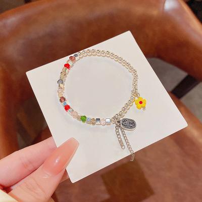 China CLASSIC personality fortune bracelet lucky women 2022 year acrylic bracelet new fashion trend flowers color crystal decoration for sale