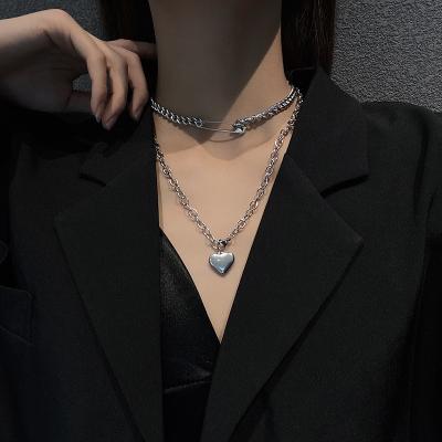 China Europe and America does not fade titanium steel necklace fashion double layer personality women's heart-shaped clavicle chain for sale