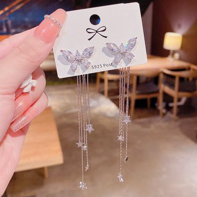 China Long tassel star pentagon butterfly earrings punk women luxury jewelry 2022 year new trend temperament light earring fashion earrings for sale