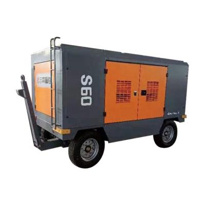 China Chigo S60 Oil Lubricated Four Wheel High Pressure Diesel Moving Mobile Screw Air Compressor for sale