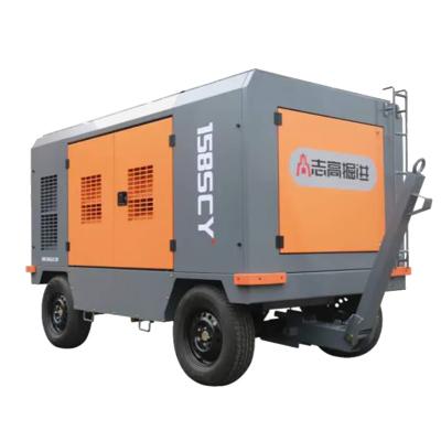 China Lubricated screw air compressor with four wheels 158SCY-17 17 bar 15m3/min diesel power for water well drill rig for sale