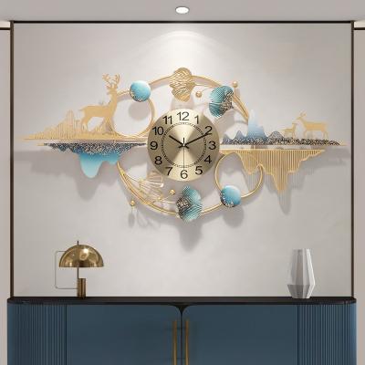 China Home Decor Contemporary Metal Farmhouse Wall Clock Accent with Deer and Mountain and Ginkgo Leaves for sale