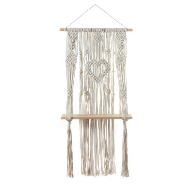 China 100% Handmade Boho Macrame Shelves with Shelves 1 for Plants and Decor Hanging Macrame Wall Hanging Bohemian Indoor Shelf for sale