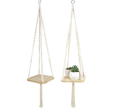 China Square Macrame Plant Hanger Home Decor Amazon Sale Planter Plant Hanger Minimalist Macrame Shelf Hanging Macrame Plant Hanger for sale