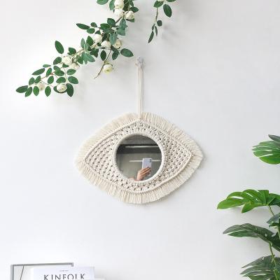 China Boho Contemporary High Quality Decorative Mirror with Tassels Wall Art for Bathroom Bedroom Living Room Evil Eye Wall Mirrors for sale