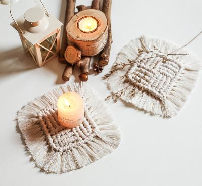 China Handmade Tassel Coaster Cotton Macrame Cup Cushion Bohemian Style Non-Slip Mug Mat Photography for sale