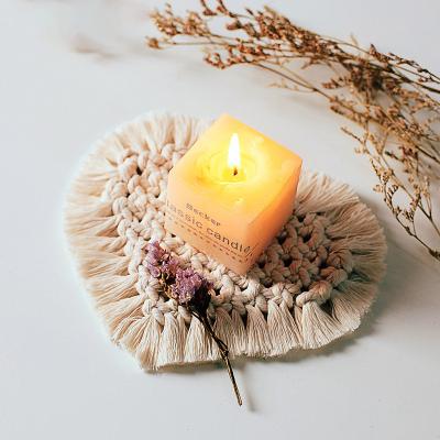 China Viable Handmade Woven Macrame Coasters with Tassels Home Artistic Aromatherapy Mat Vase Decor Love Heart for sale