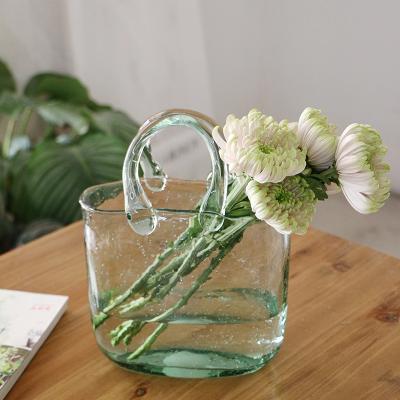 China Popualr Big Bag Glass Vases Aquarium Vases Creative Clear Decorative Bubble Glass Handbag for sale