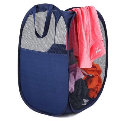 China Mesh Washing Laundry Basket Hamper Traditional Collapsible Bag Trash Pop Clothes Storage Tidy Basket for sale