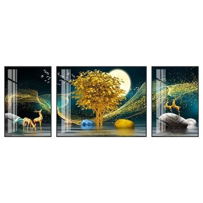 China Wholesale Modern Professional Canvas Manufacture Custom Wall Art Print 3 Panel Green Plant Painting For Living Room for sale