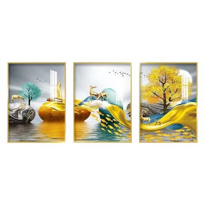 China Best Quality Small Landscape Living Room Background Wall Decoration Modern Triptych Small Hanging Painting Mural for sale