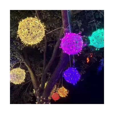 China Modern Colorful Takraw Rattan Balls 110v 220v LED String Light For Tree Wedding Party Living Room Decoration for sale