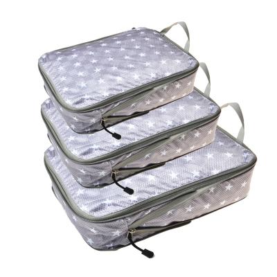 China Durable 3 Sets Travel Mesh Bags Luggage Organizers Storage Compression Packing Expandable Cubes for sale