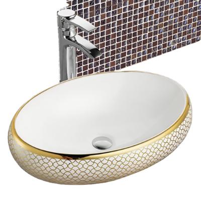 China Modern Ceramic Gold Basin Line Over Counter Basin Bathroom Basin for sale