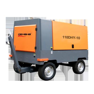 China Rig Mobile Air Compressor Portable 10m3/min 353cfm 110kw Diesel Lubricated Stationary Drill Rig Air Cooling PLC Controller 1 PC 24months for sale