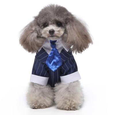 China 2021 Viable Hot Selling Cheap Custom Made Dog Pet Shirts Pet High End Blue Striped Tuxedo Pet Clothing for sale